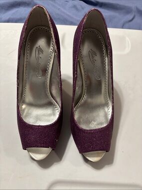 Michaelangelo Plum Glitter Peep-Toe Heels